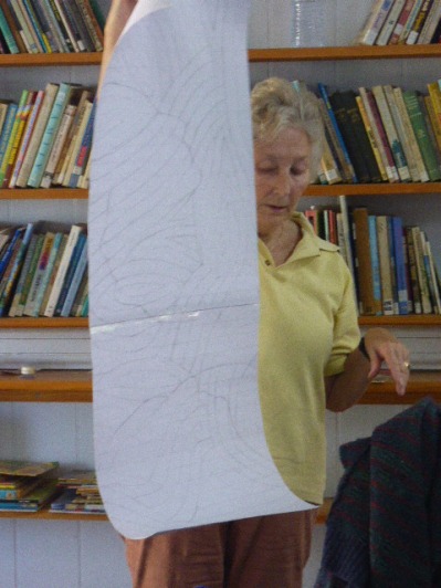 Jill showing her design for self, which will be made up of silk pieces left over from the following quilt